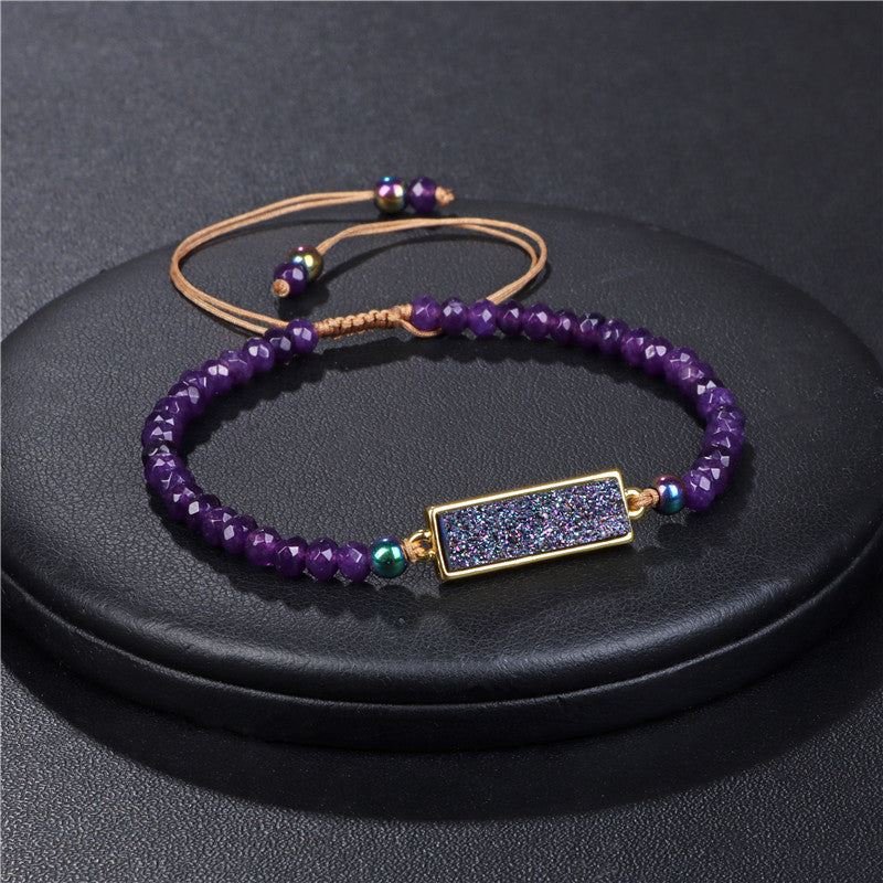 Natural Stone Woven Bracelet with Beads and Quartz Adjustable Rope