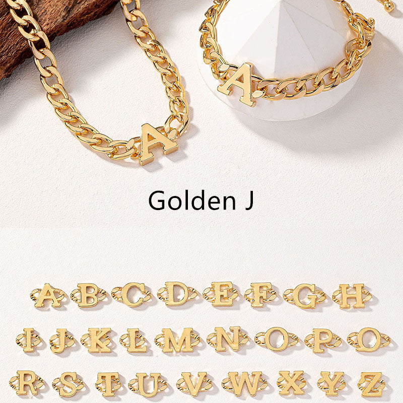 Golden Letter Necklace & Bracelet Set
