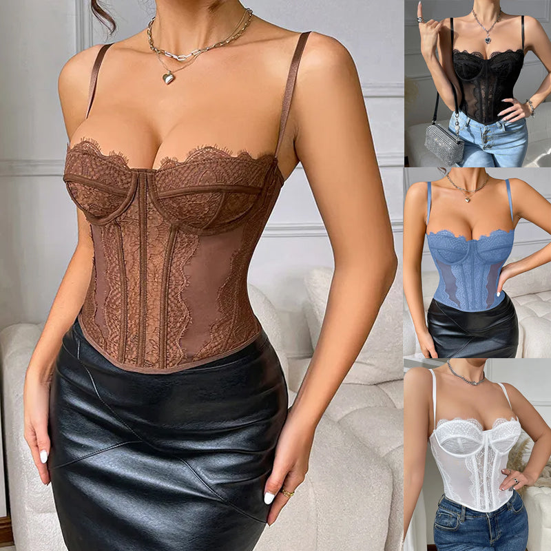 Spaghetti Strap Top Summer Sleeveless Tops - Open Back Bone - Sexy Corset Style