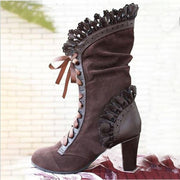 Edgy Lace-Up Combat Boots with Ruffle Detail