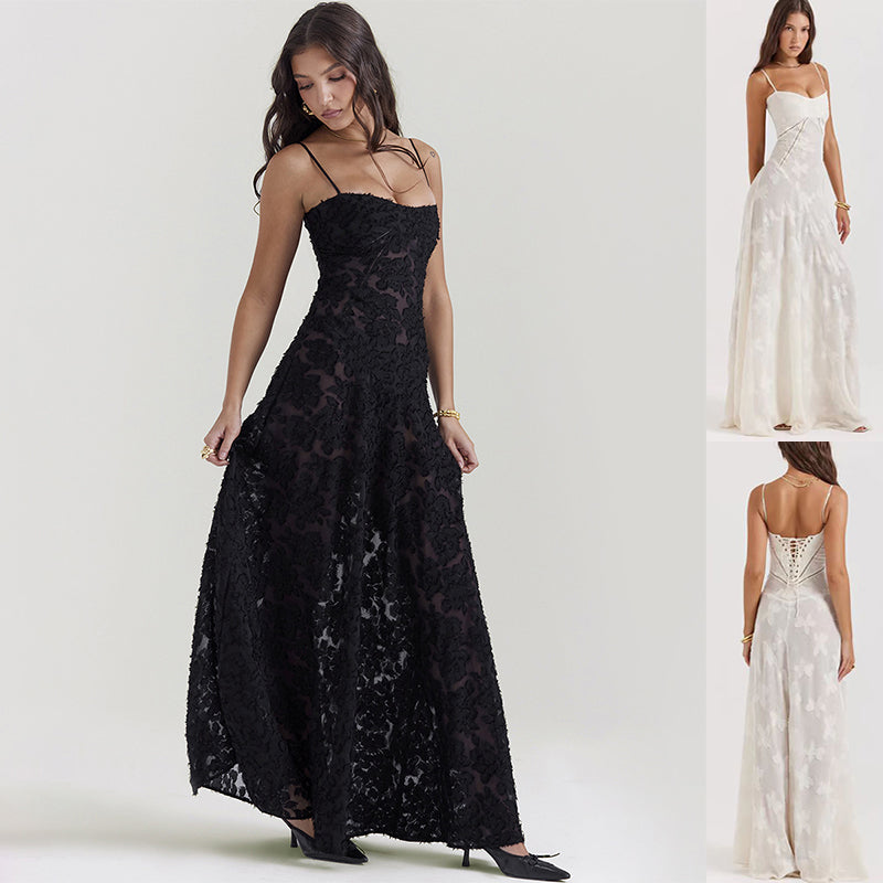 Suspender Lace Long Dress Strapless Collar Elegant Evening Dresses
