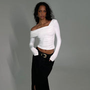 T-shirt Sexy Long Sleeve Off-shoulder Slim-fit Flattering Elegant Top