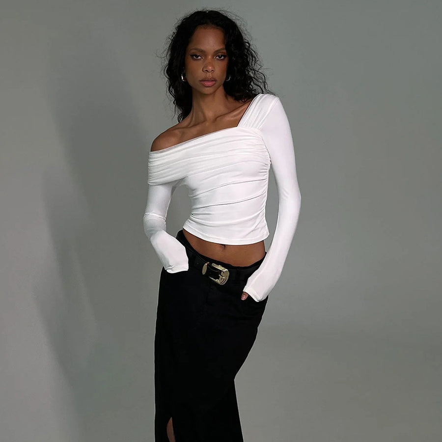 T-shirt Sexy Long Sleeve Off-shoulder Slim-fit Flattering Elegant Top