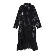 Black Loose Chiffon Ruffle Dress