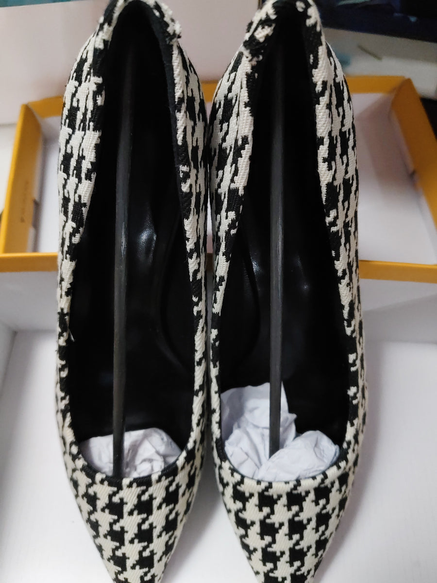 Houndstooth High Heels, Low-cut Chunky Shoes