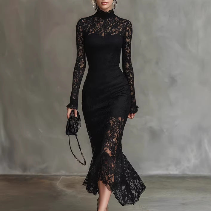 Black Lace Mermaid Maxi Dress