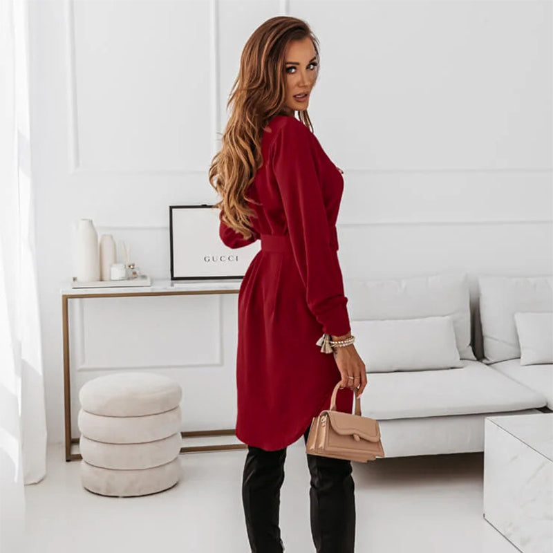 Classic Long-sleeved Dress With Belt