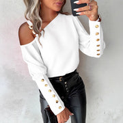 Lantern Sleeve Button Splicing Cool Top