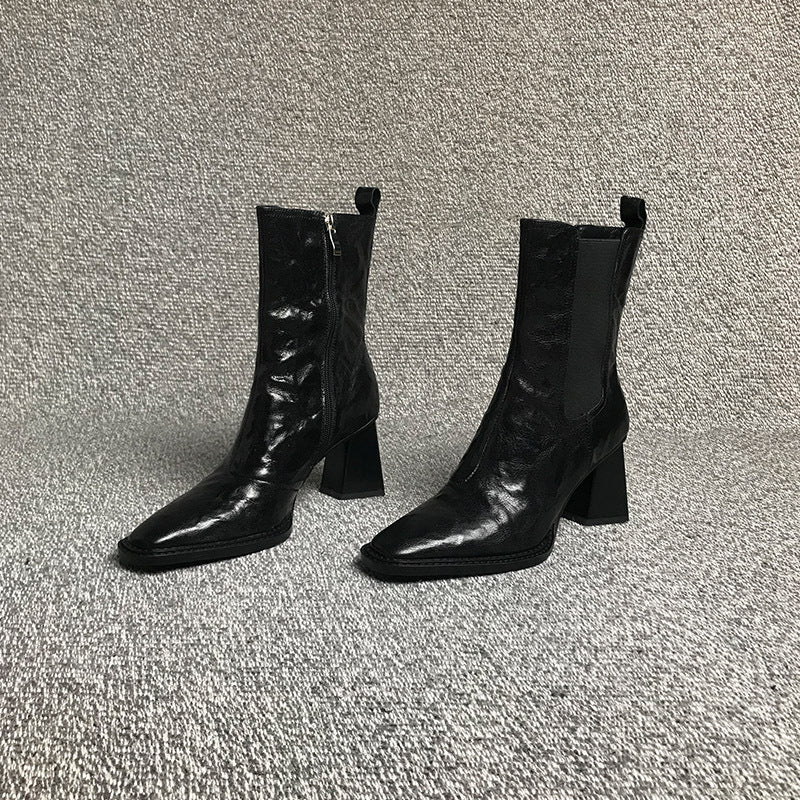 Chic Square Toe Chunky Heel Boots