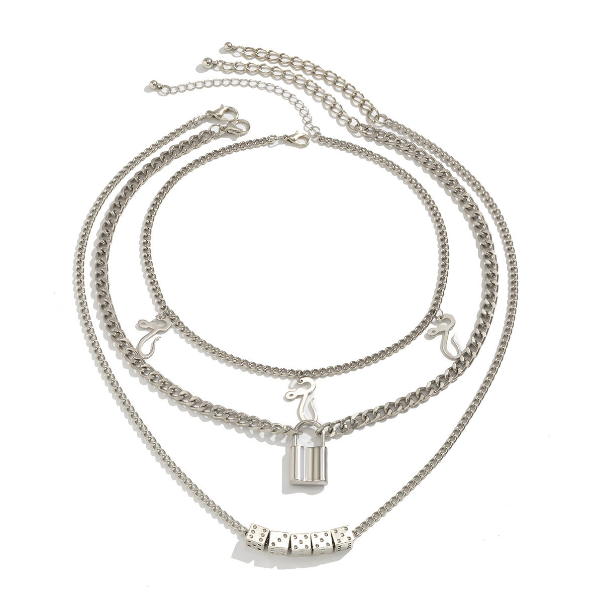 Trendy Cool Lock & Cubes Necklace
