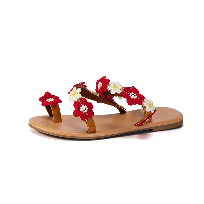 Chic Flower Toe Ring Flat Sandals
