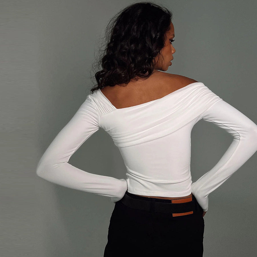 T-shirt Sexy Long Sleeve Off-shoulder Slim-fit Flattering Elegant Top