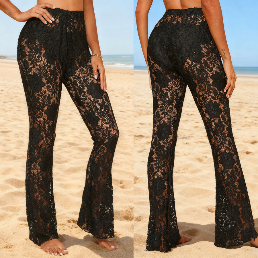 Casual Lace See-through Flared Pants