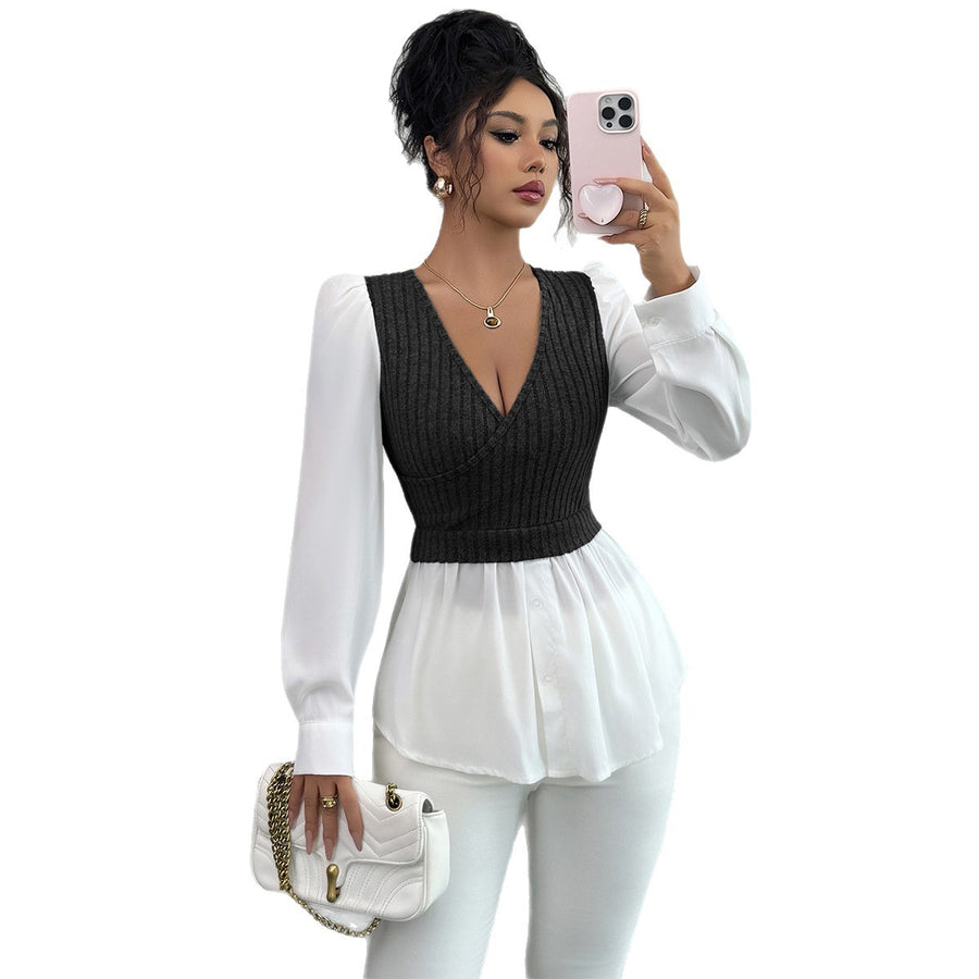 Elegant Stitching Long Sleeve Vest Top