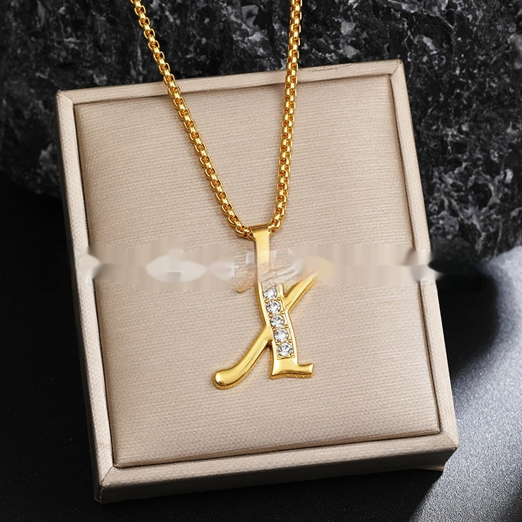 Diamond-Style-Encrusted English Alphabet Classic Necklace