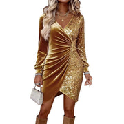Elegant Sequins Design Long Sleeve Party Dress
