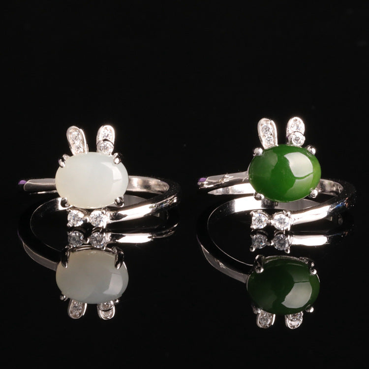 Chic Jade Bunny Adjustable Ring