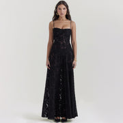 Suspender Lace Long Dress Strapless Collar Elegant Evening Dresses