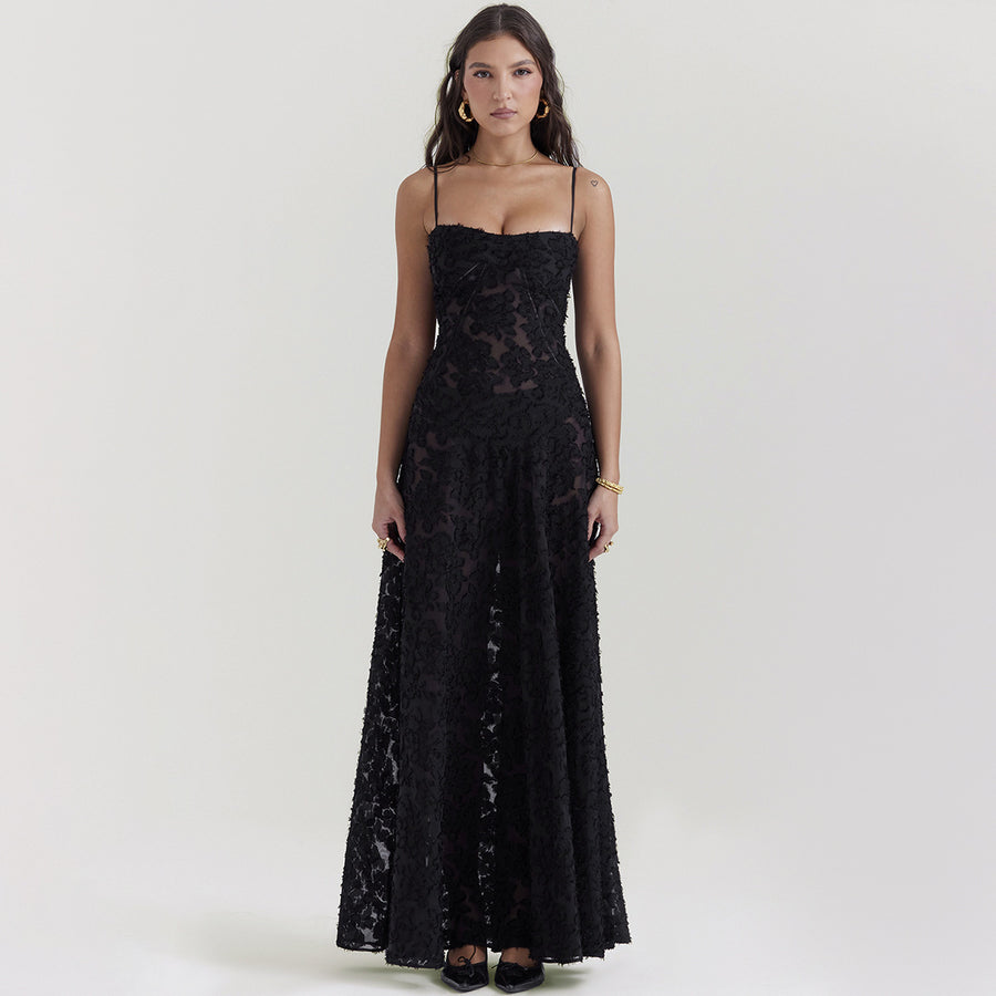 Suspender Lace Long Dress Strapless Collar Elegant Evening Dresses