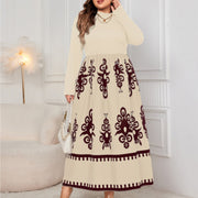 Printed Black Loose Long Sleeve Dress