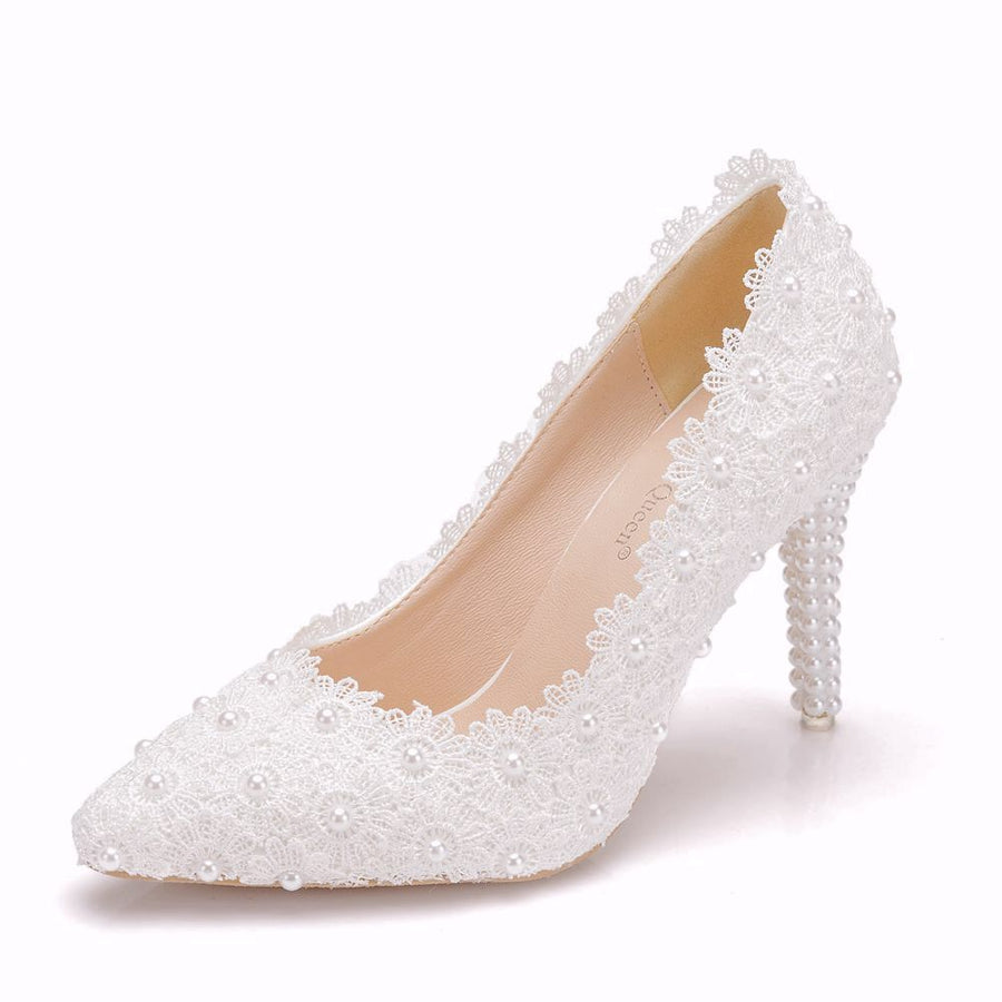 Elegant Pearl Lace Bridal Stiletto Heels