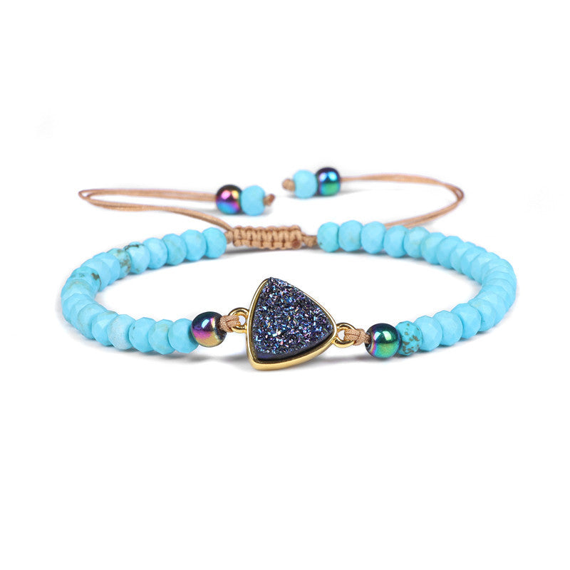 Natural Stone Woven Bracelet with Beads and Quartz Adjustable Rope