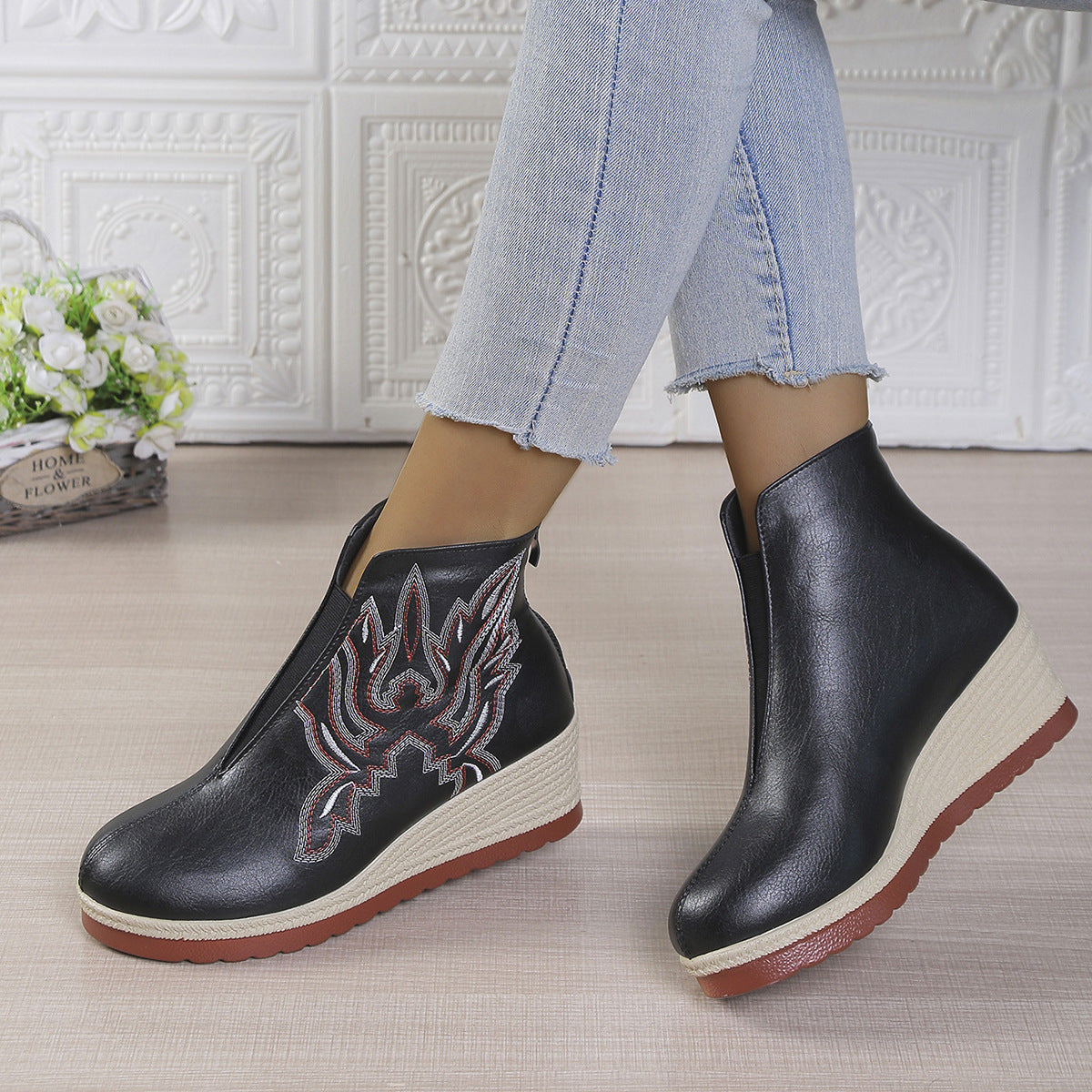 Glam Vintage Embroidered Ankle Boots