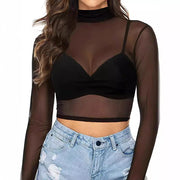 Simple And Sexy Slim-fit See-through Tight Long Sleeve Mesh Top