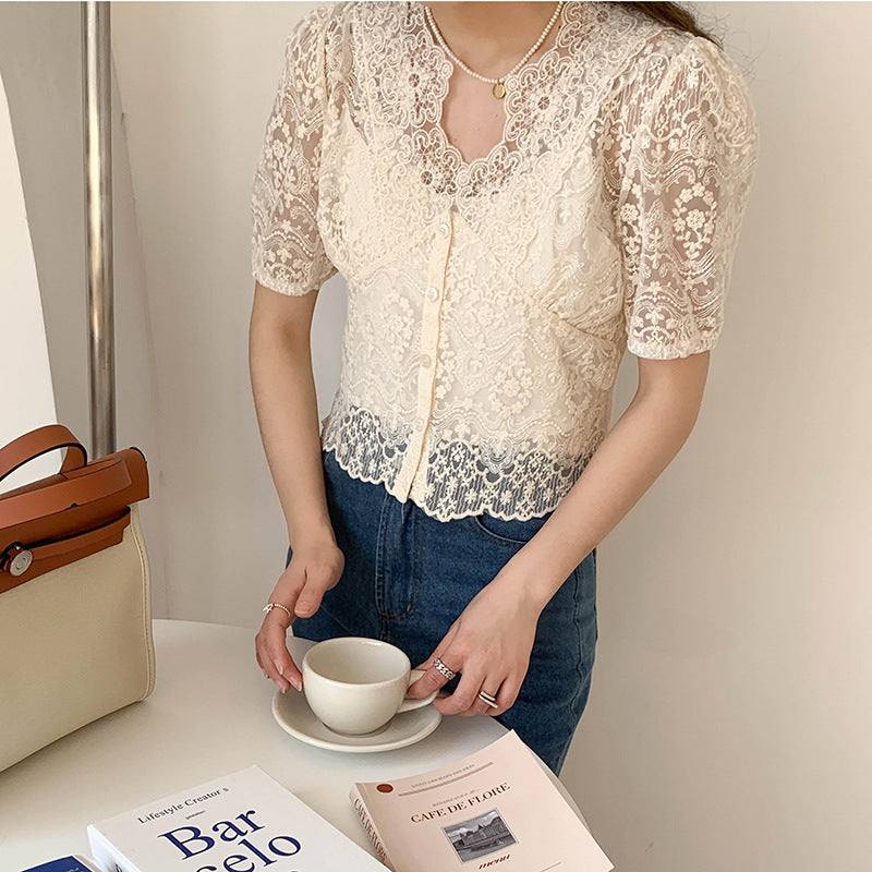 French Sweet And Elegant Temperament Lace Top