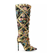 Luxe Jewel Embellished Embroidered Knee-High Boots