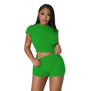 Chic Popcorn Texture Crop Top & Shorts Set