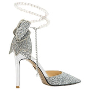 Glam Black Sequin Bow Pointed Toe Heels