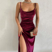 Sexy Slim Slit Velvet Suspenders Party Dress