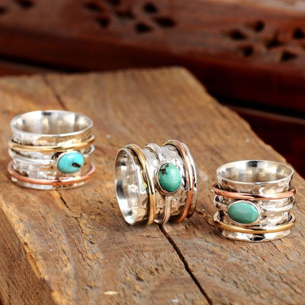 Vintage Turquoise Plated Tri-Color Beautiful Ring with Unique Design