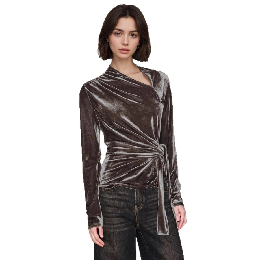 Half-open-collar Long-sleeve Top