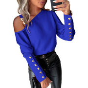 Lantern Sleeve Button Splicing Cool Top