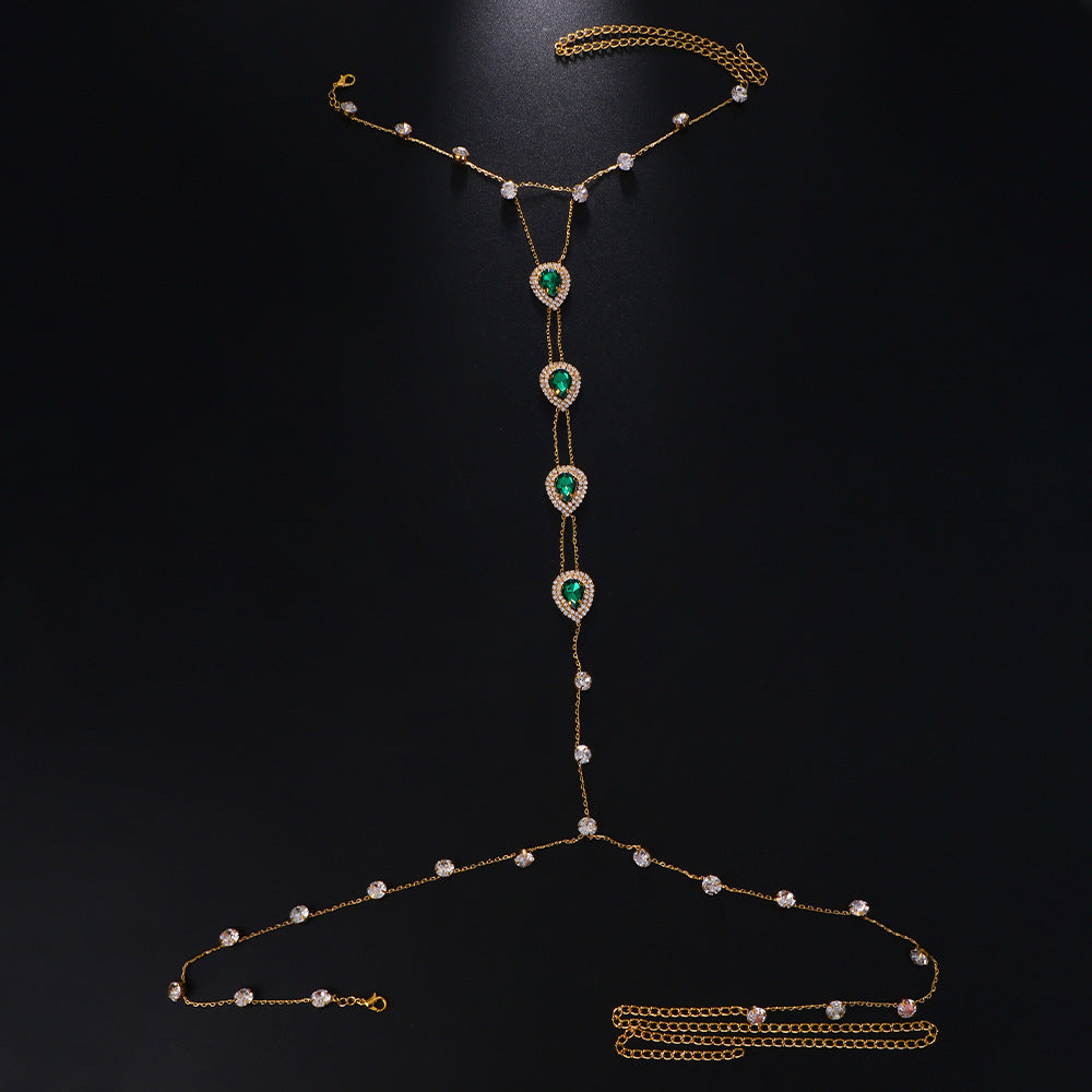 Chest Necklace + Body Chains with beautiful gem Rhinestone-encrusted Jewelry