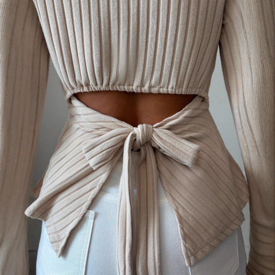 Long-sleeve Bottoming Shirt With Hollowed-out Back And Long Sleeves