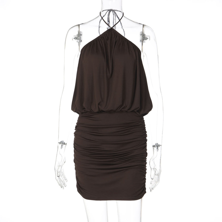 French-style Beautiful Backless Halter Dress