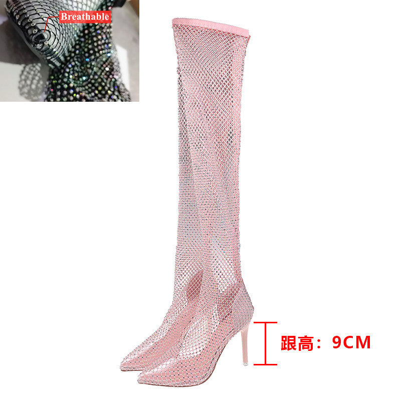 Sexy Rhinestone Mesh Stiletto Ankle Boots