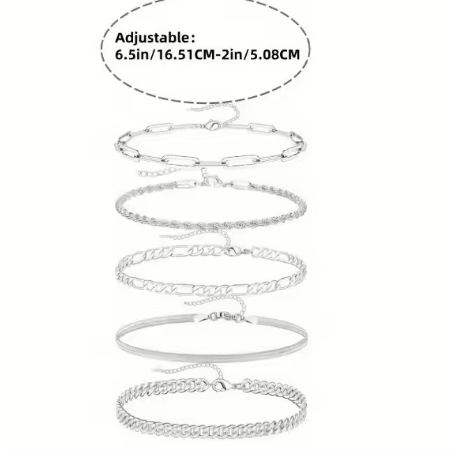 5pcs Silver Classic Bracelets Set