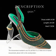 Chic Pointed Toe Rhinestone Stripe Heels