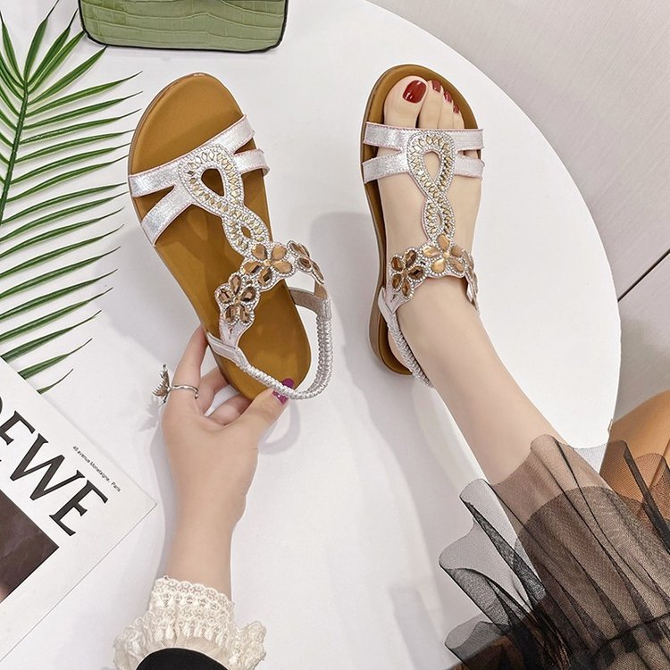 Glam Rhinestone Flat Sandals