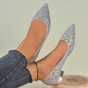 Elegant Crystal Sequin Low Heels