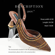 Chic Pointed Toe Rhinestone Stripe Heels