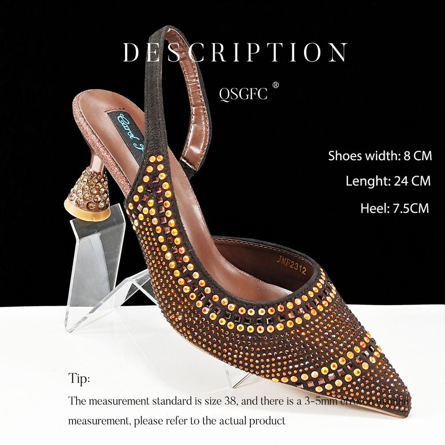 Chic Pointed Toe Rhinestone Stripe Heels