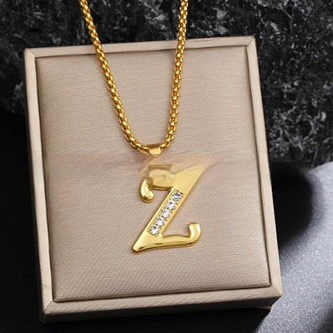 Diamond-Style-Encrusted English Alphabet Classic Necklace