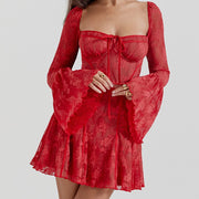 Self-tie Lace Beautiful Long Sleeve Dress