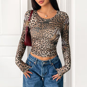 Vintage Leopard Print Long-sleeved Top