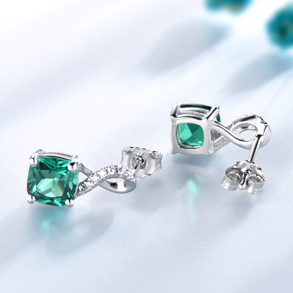 Emerald Drop Hollywood-style Silver Earrings